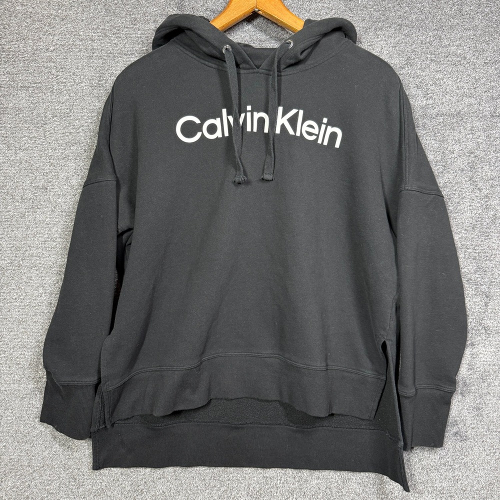 Calvin Klein JeansHoodie Womens Large‎ Black Logo Pullover Sweatshirt